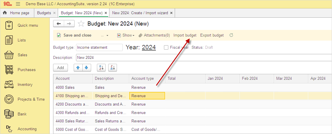 Budgets – AccountingSuite