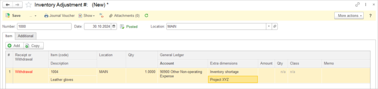 Inventory Adjustment – AccountingSuite